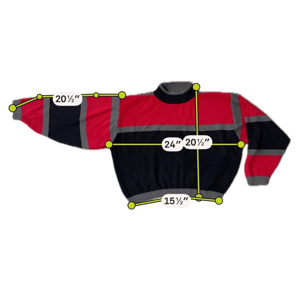 Vintage Colorblock Sweater Large Red Black Gray Acrylic Retro Hollywood Vine 80s - Picture 6 of 6